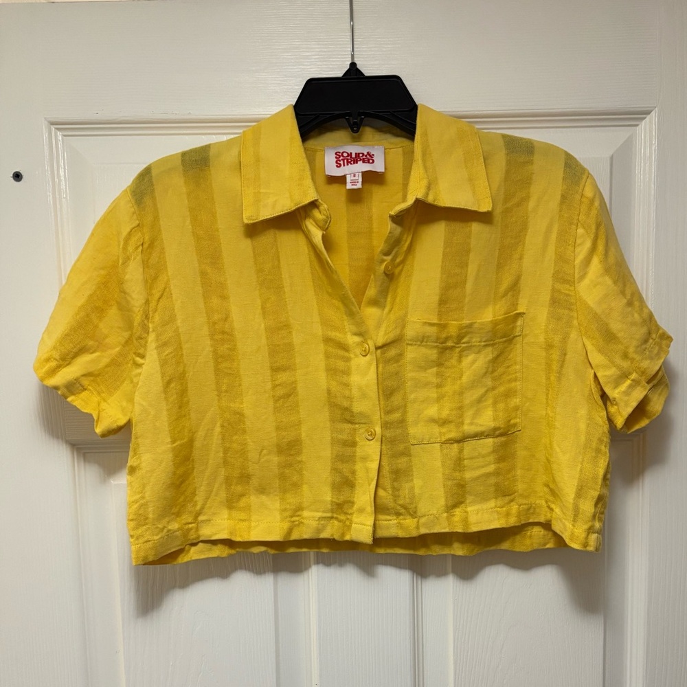 Solid & Striped Yellow Striped Cropped Short Slee… - image 2